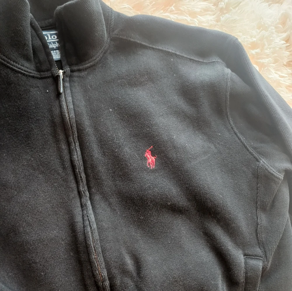 Black Zip-Up Jacket with Red Logo